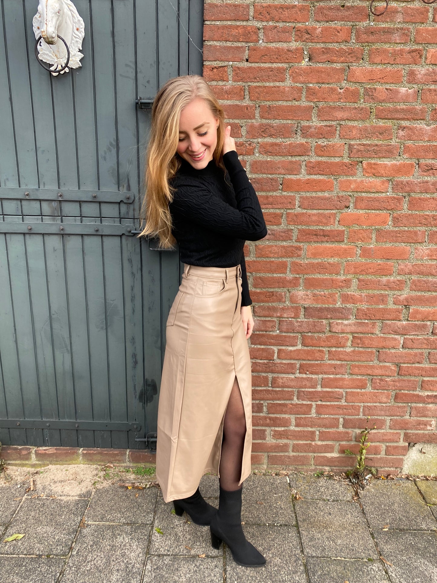 Leren rok Taupe