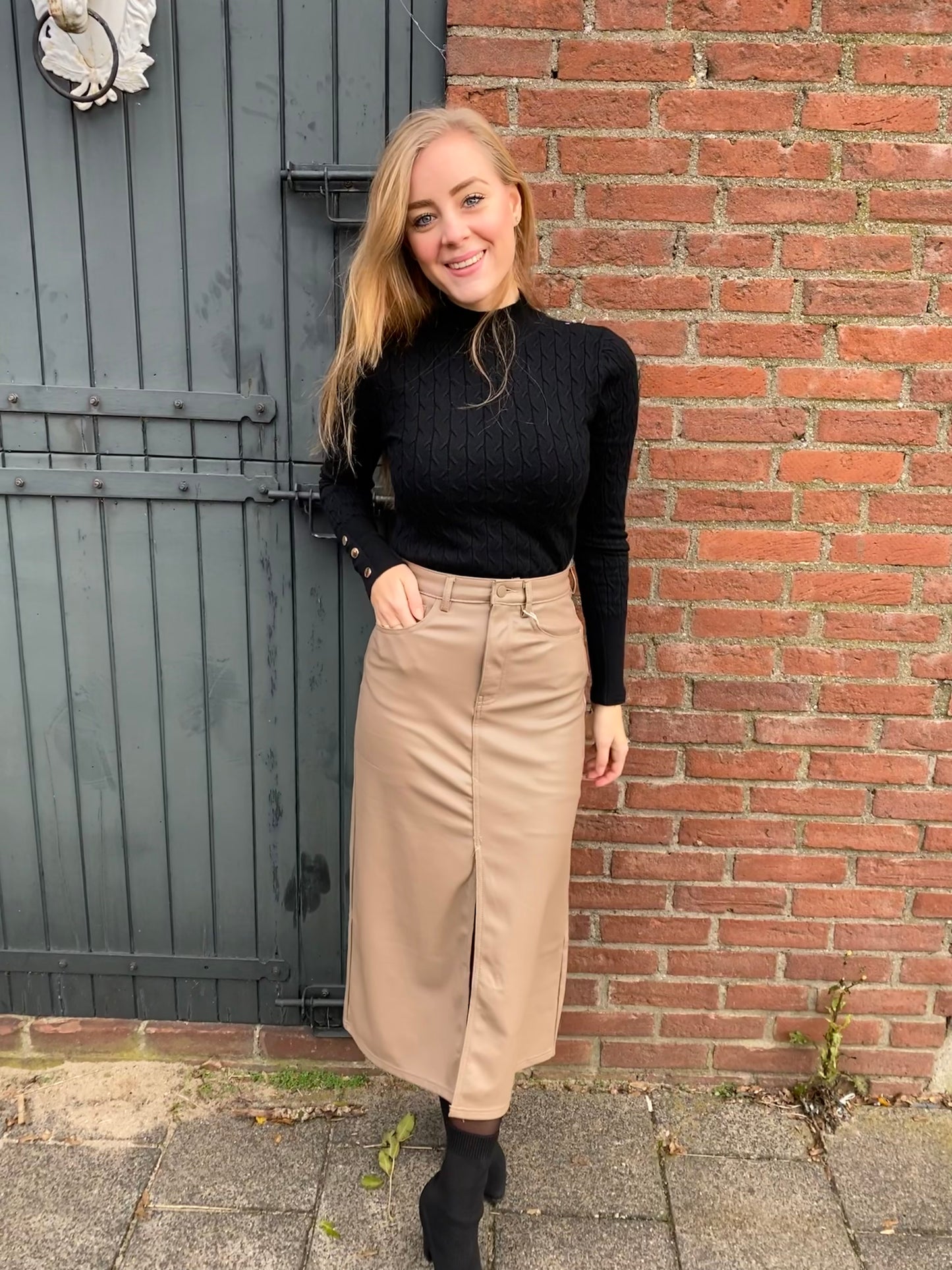 Leren rok Taupe